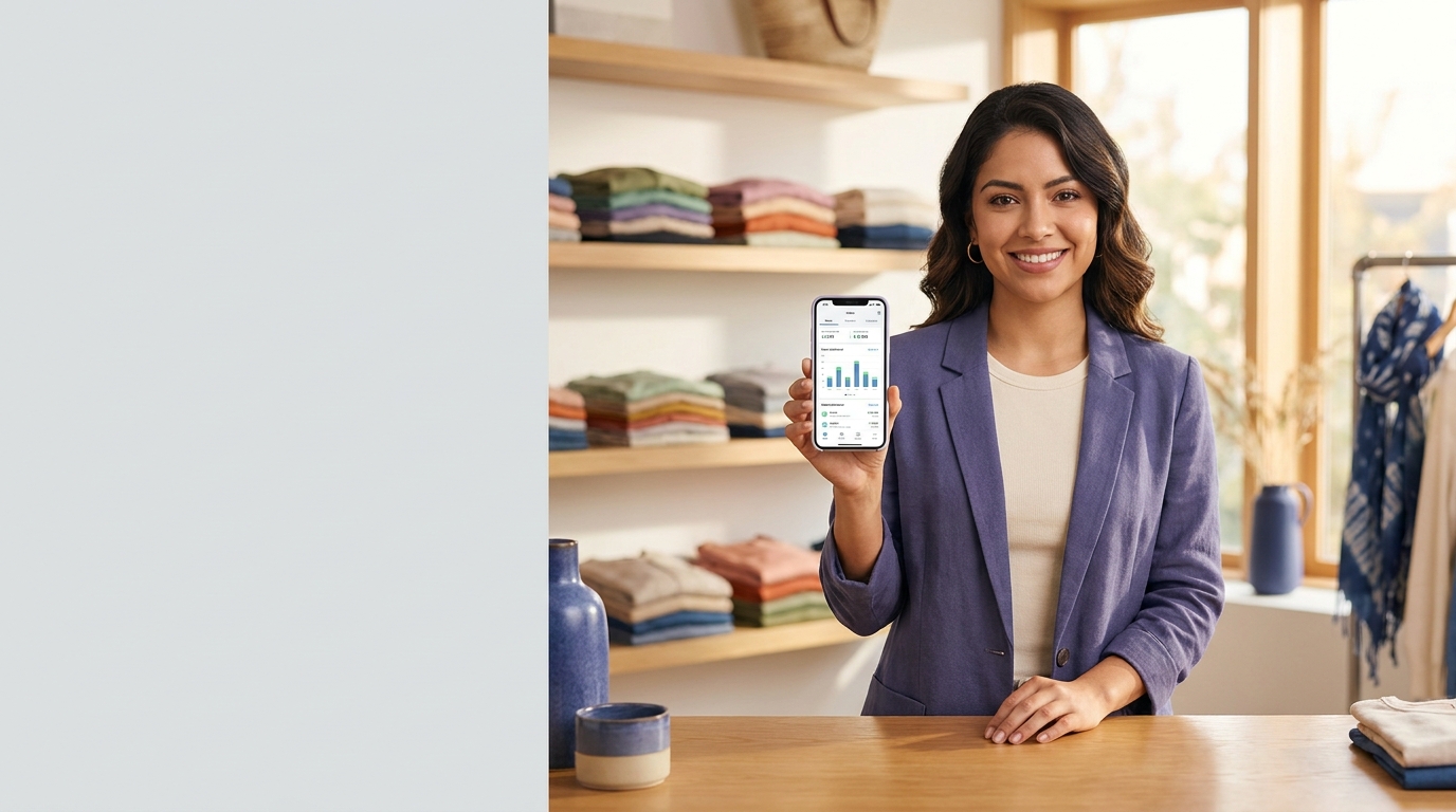 Comerciante usando Finzafy en su celular
